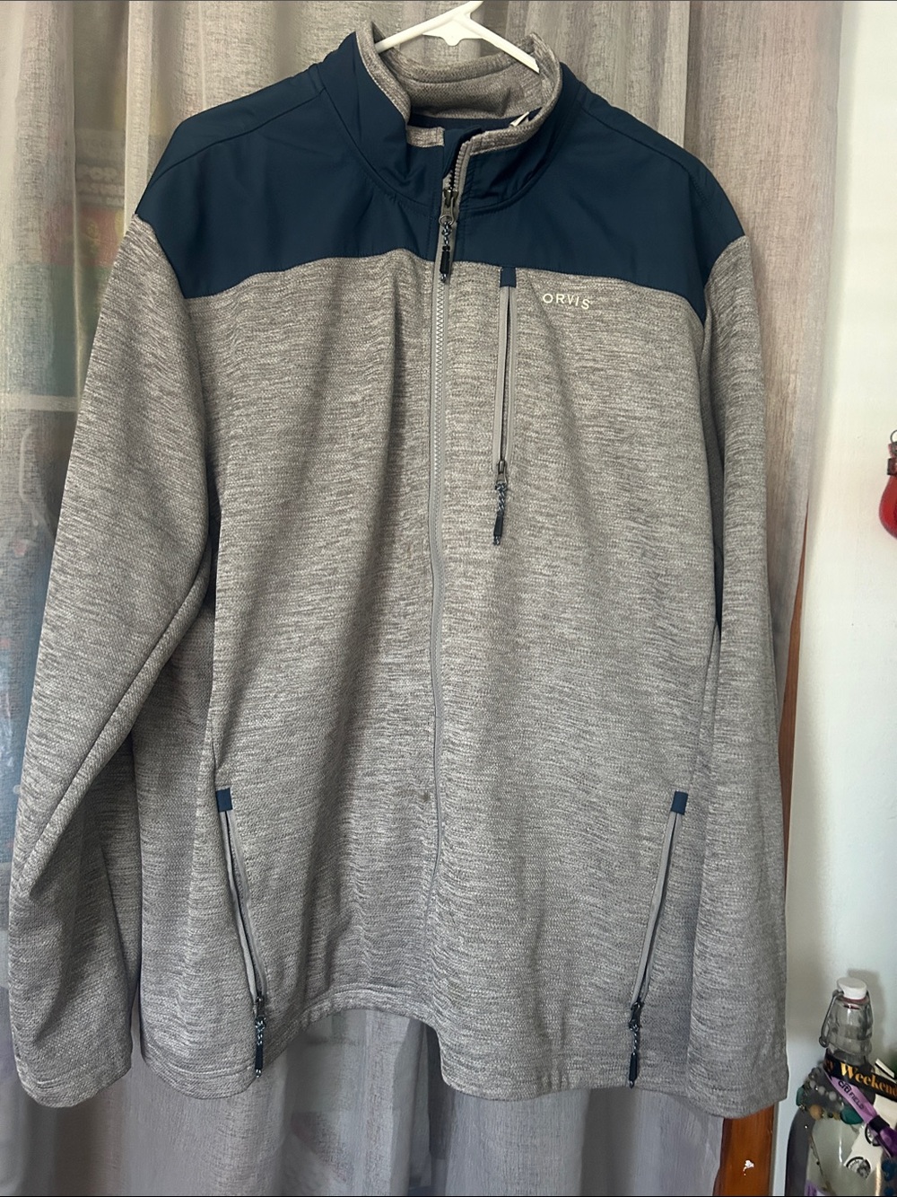 Orvis Men's Gray and Navy Zip-Up Sweater Jacket